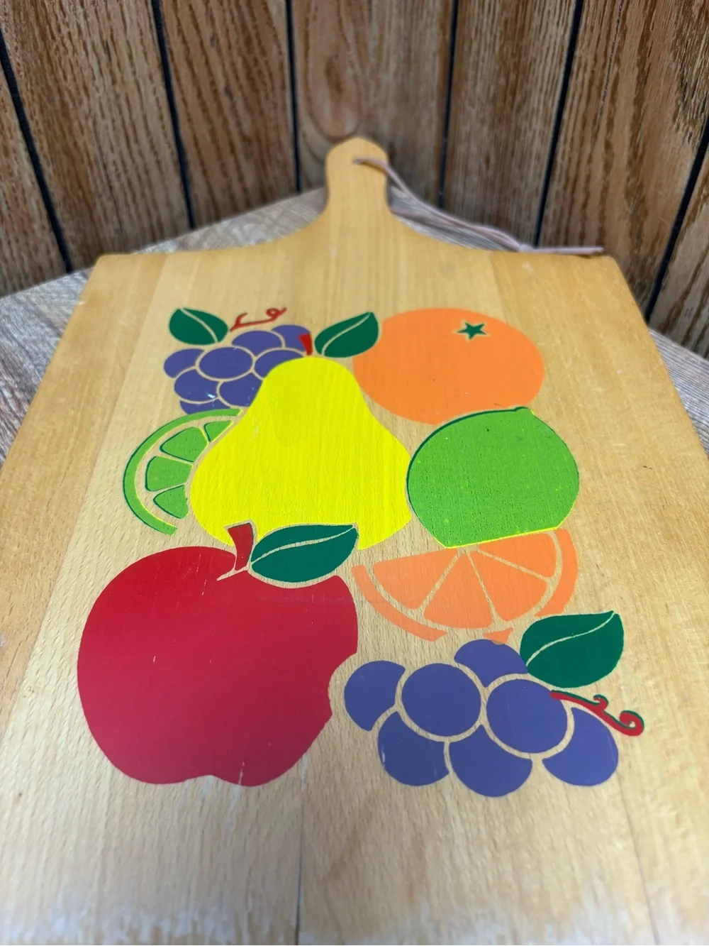 Vintage MCM Fruit Wooden Cutting Board Yugoslavia Be Kind Save Face